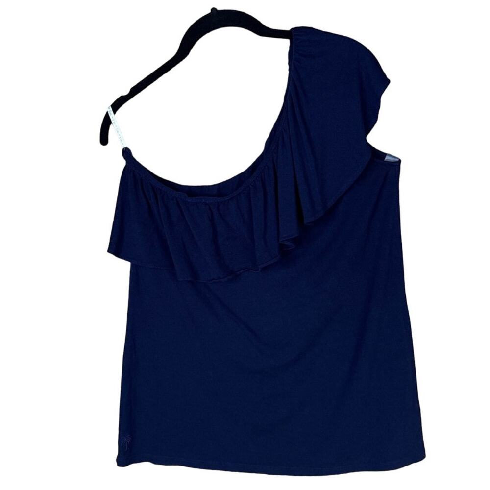 Lilly Pulitzer Neveah Ruffle One Shoulder Tank Top Navy Blue SZ Large